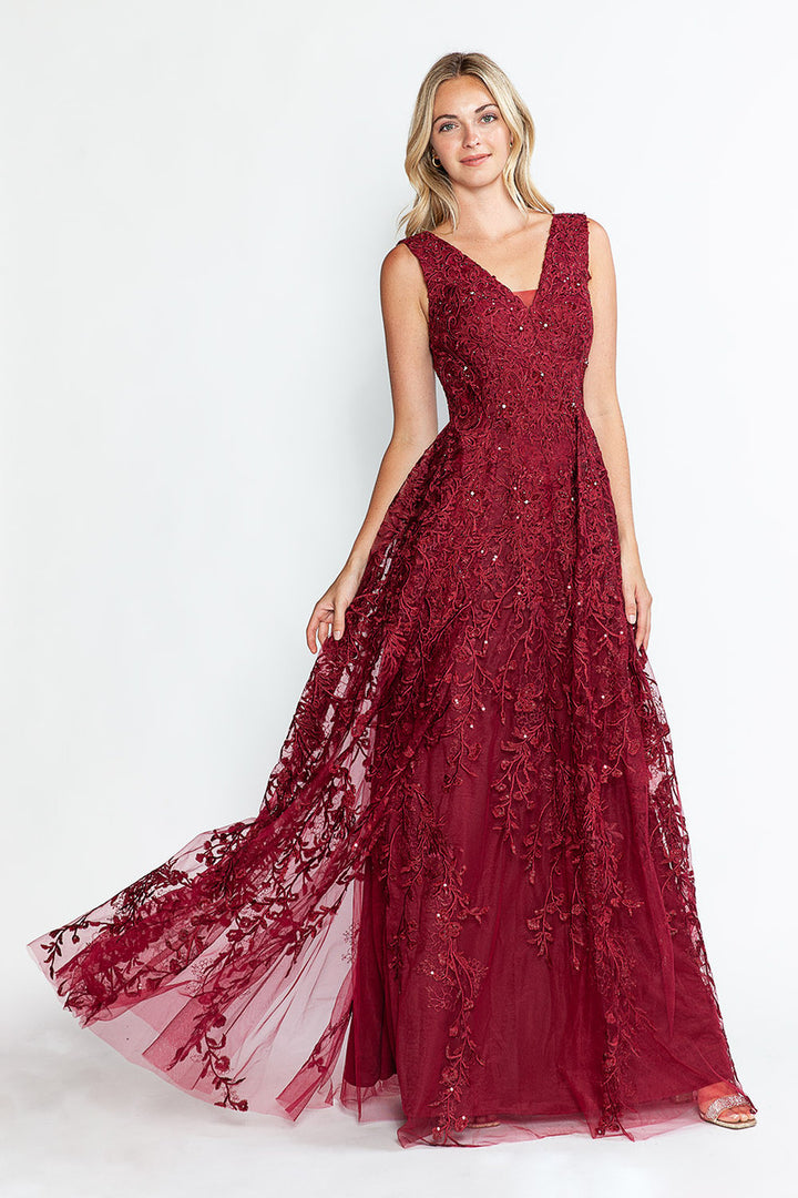 Embroidered Sleeveless A-line Gown by Lenovia 8337