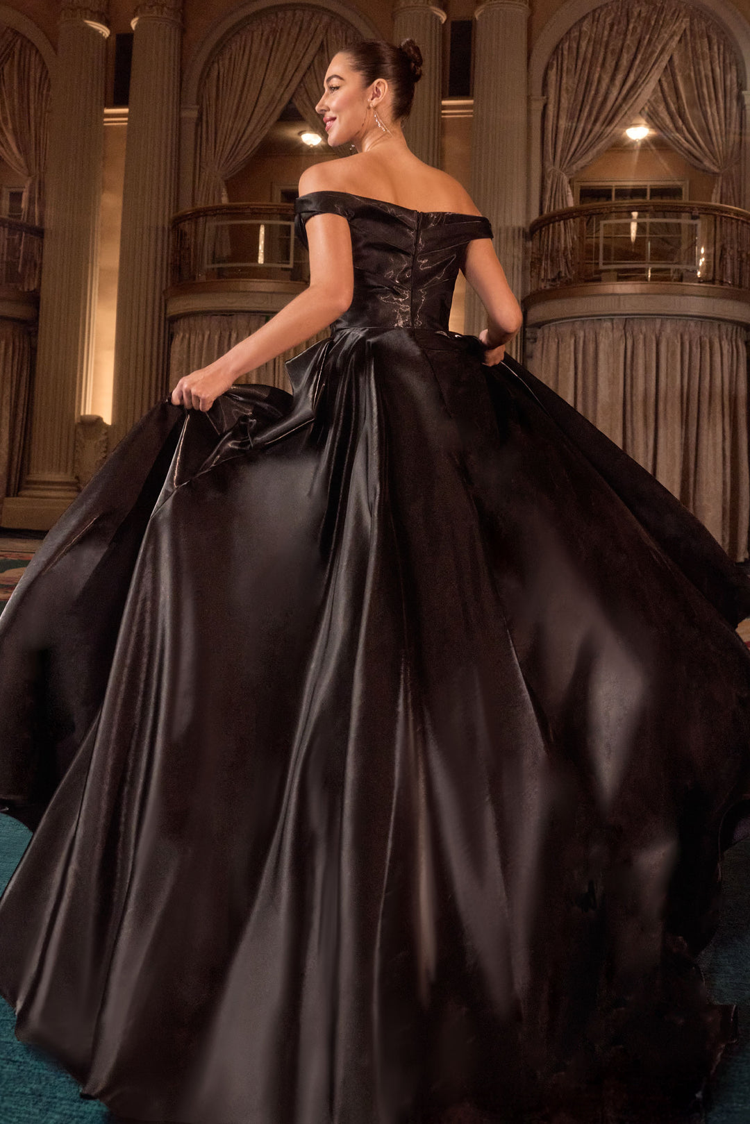 Organza Off Shoulder A-line Gown by Ladivine J885