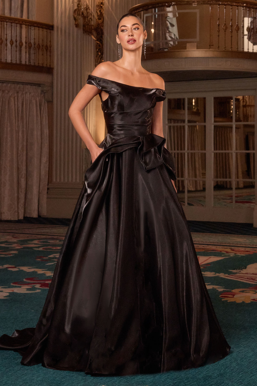 Organza Off Shoulder A-line Gown by Ladivine J885