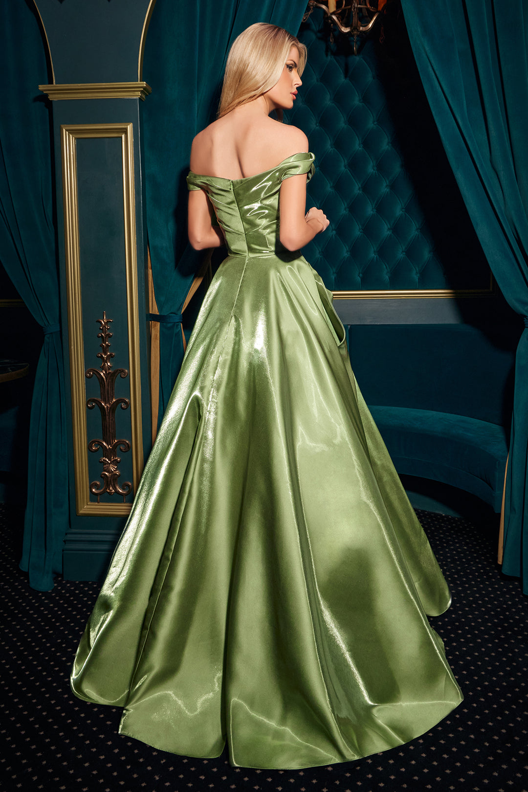 Organza Off Shoulder A-line Gown by Ladivine J885