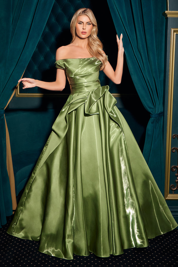 Organza Off Shoulder A-line Gown by Ladivine J885