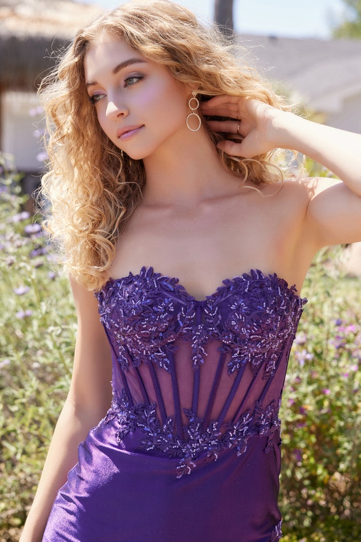 Applique Satin Short Strapless Dress by Nox Anabel M988