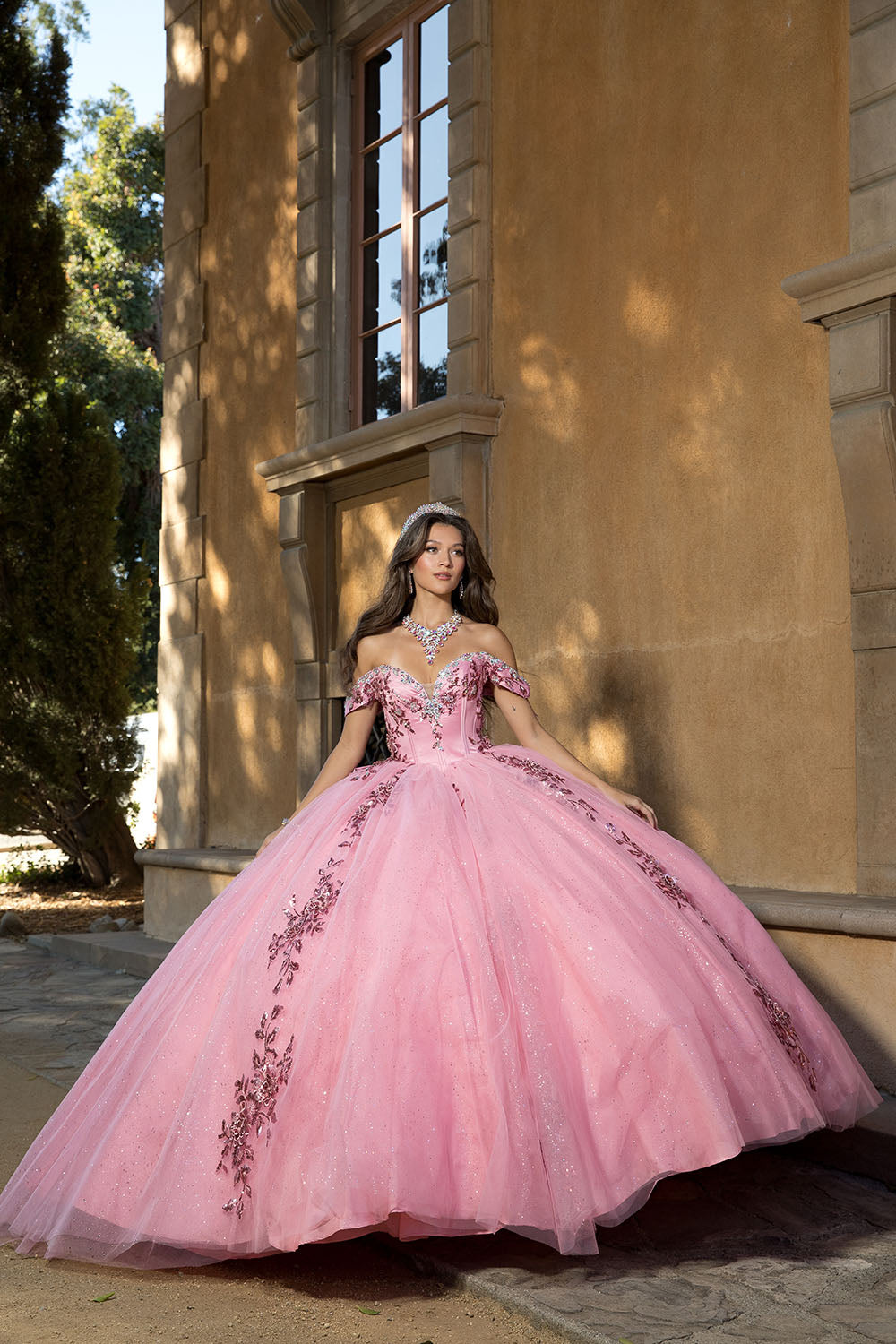 Off Shoulder Bow Ball Gown by Petite Adele PQ1072 M / Dusty Rose