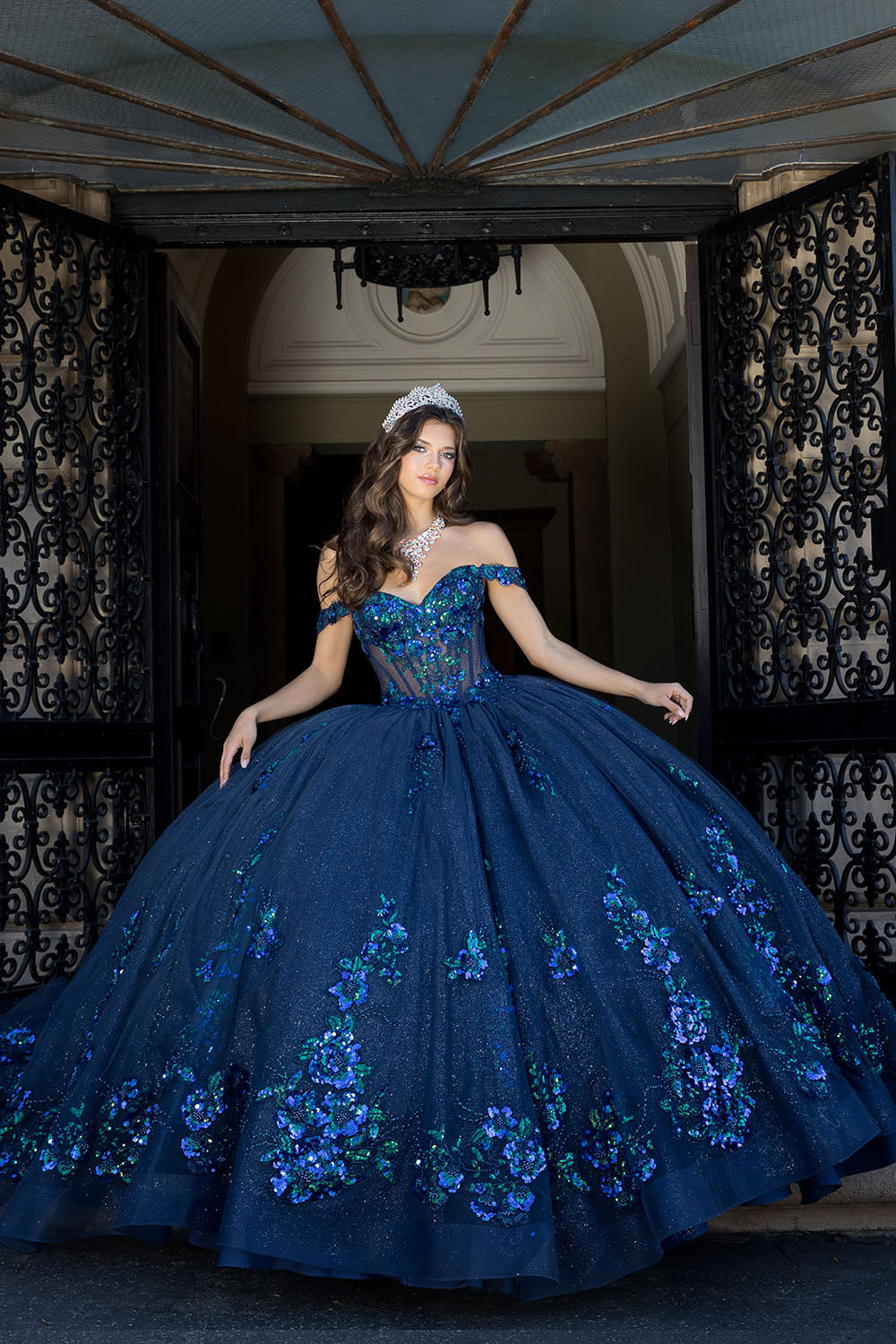 Floral Off Shoulder Ball Gown by Petite Adele PQ1073