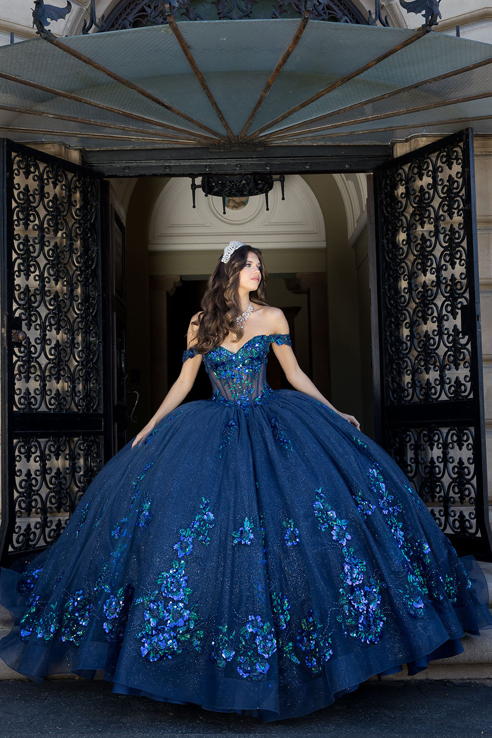 Floral Off Shoulder Ball Gown by Petite Adele PQ1073
