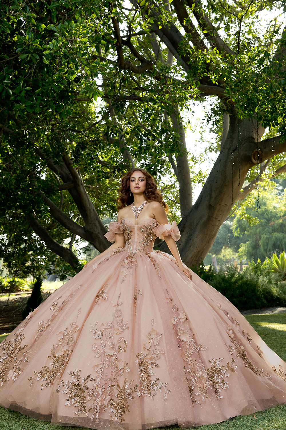 3D Floral Strapless Ball Gown by Petite Adele PQ1089 S / Rose Gold