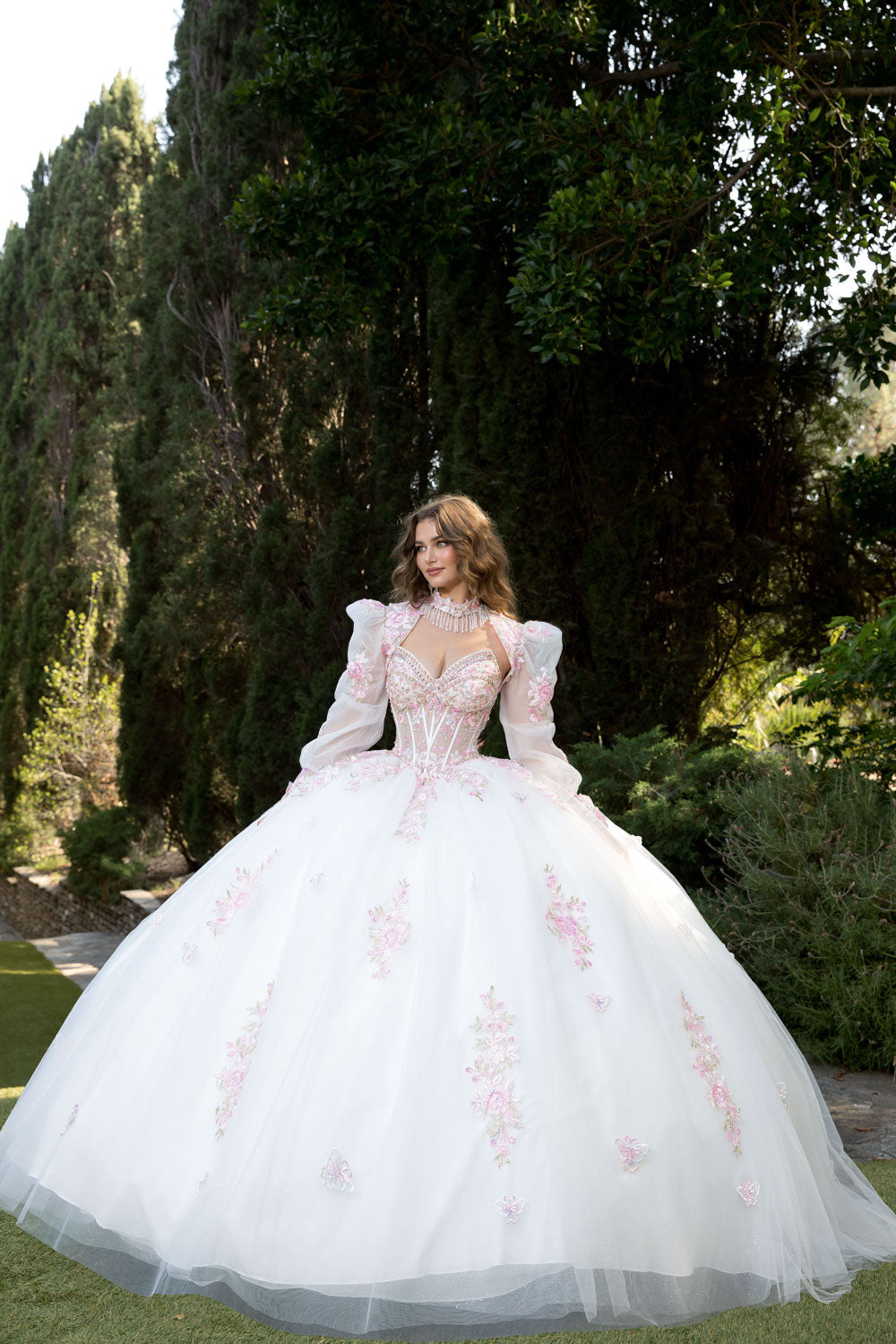 Strapless Bolero Ball Gown by Petite Adele PQ1093 M / Pink/White