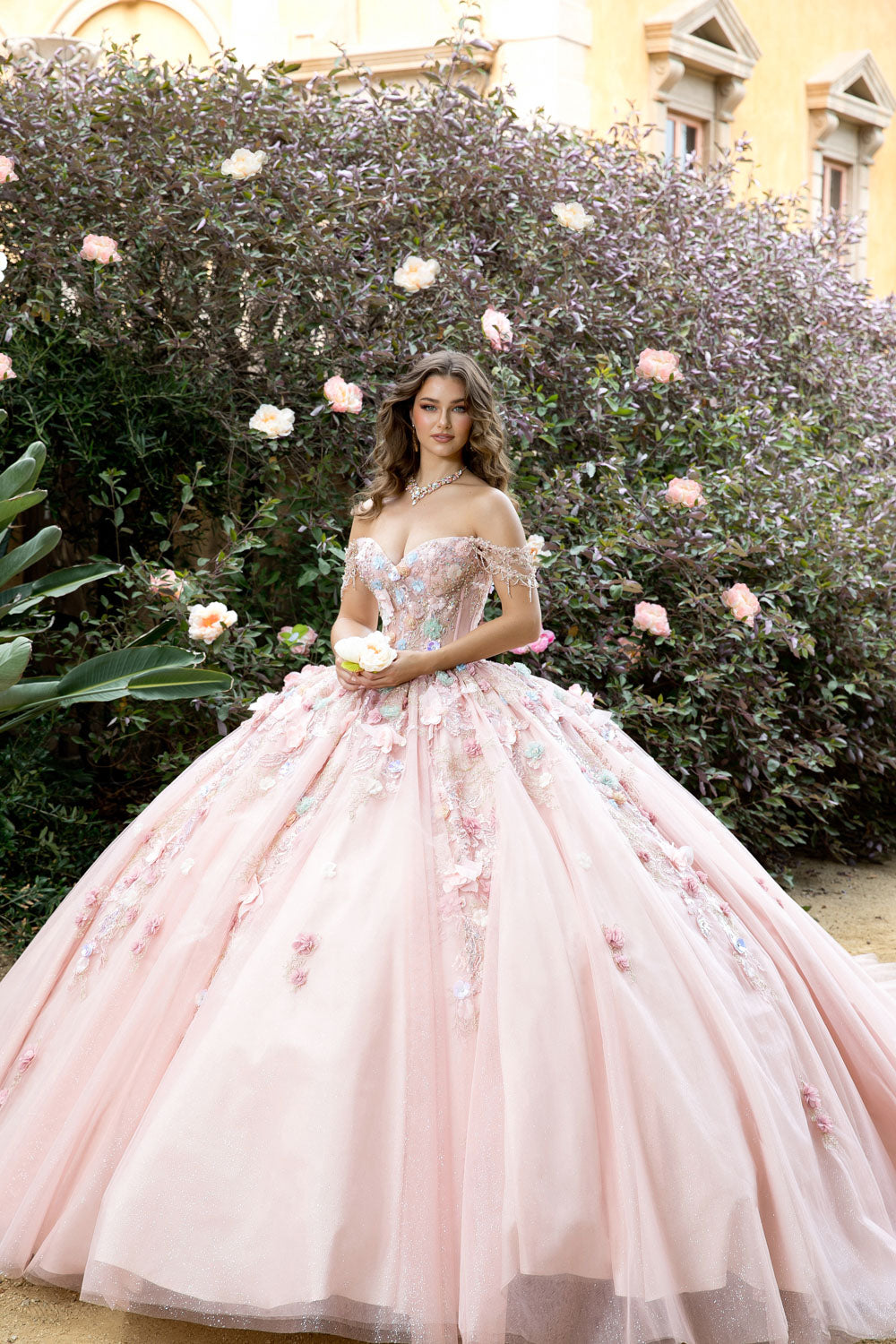 3D Floral Off Shoulder Ball Gown by Petite Adele PQ1096 3D Floral Off Shoulder Ball Gown by Petite Adele PQ1096