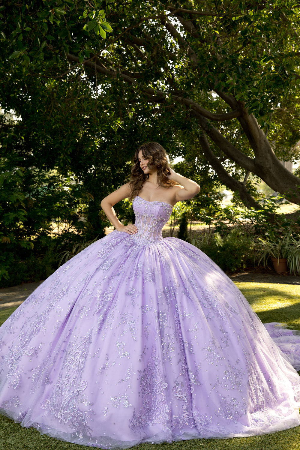 Strapless Puff Sleeve Ball Gown by Petite Adele PQ1097