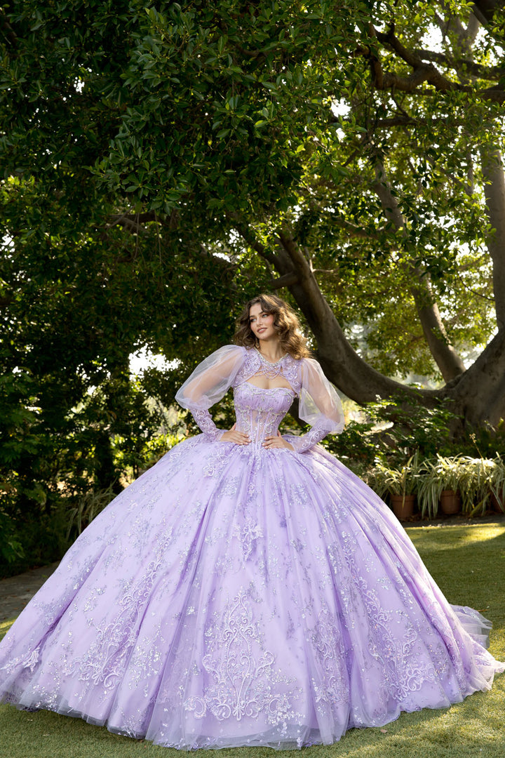 Strapless Puff Sleeve Ball Gown by Petite Adele PQ1097
