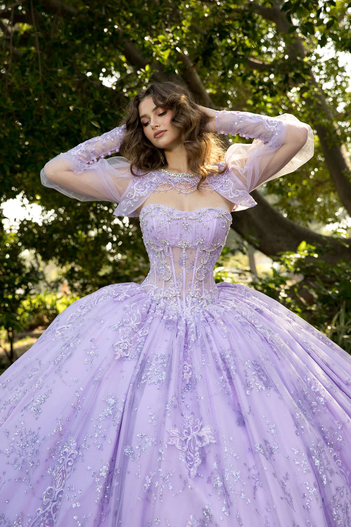 Strapless Puff Sleeve Ball Gown by Petite Adele PQ1097