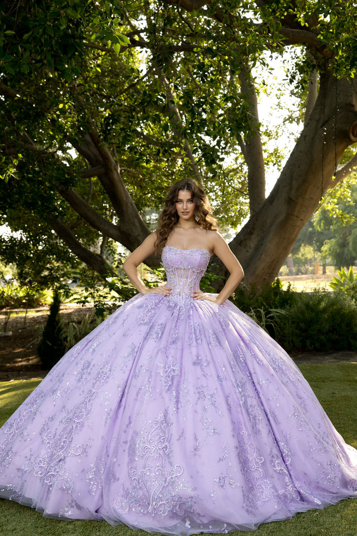 Strapless Puff Sleeve Ball Gown by Petite Adele PQ1097