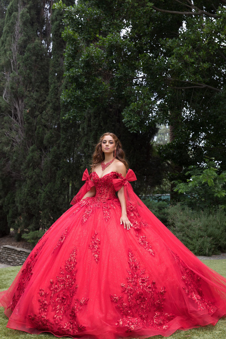 Applique Cape Sleeve Ball Gown by Petite Adele PQ1098