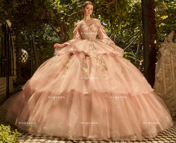 Long Sleeve Tiered Quinceanera Dress by Ragazza R02-002