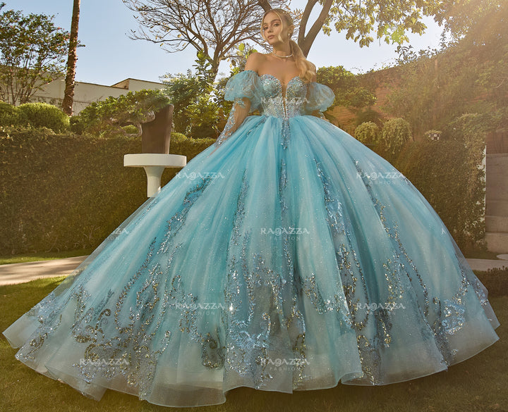 Long Sleeve Quinceanera Dress by Ragazza R07-007