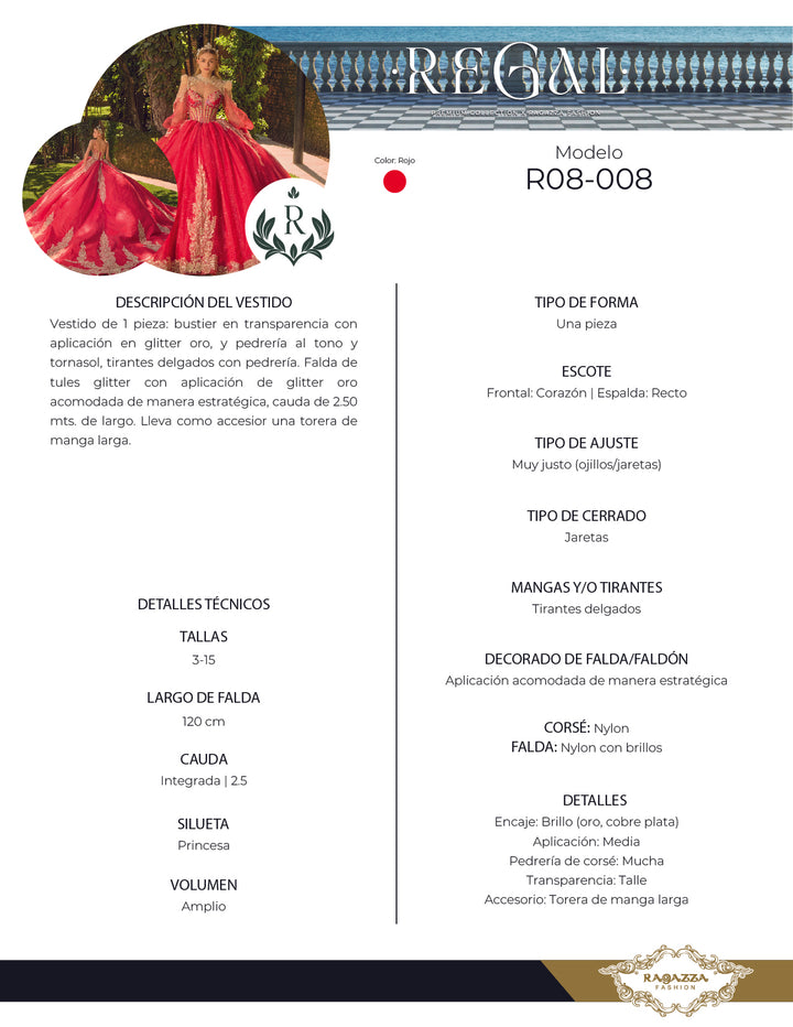 Long Sleeve Quinceanera Dress by Ragazza R08-008