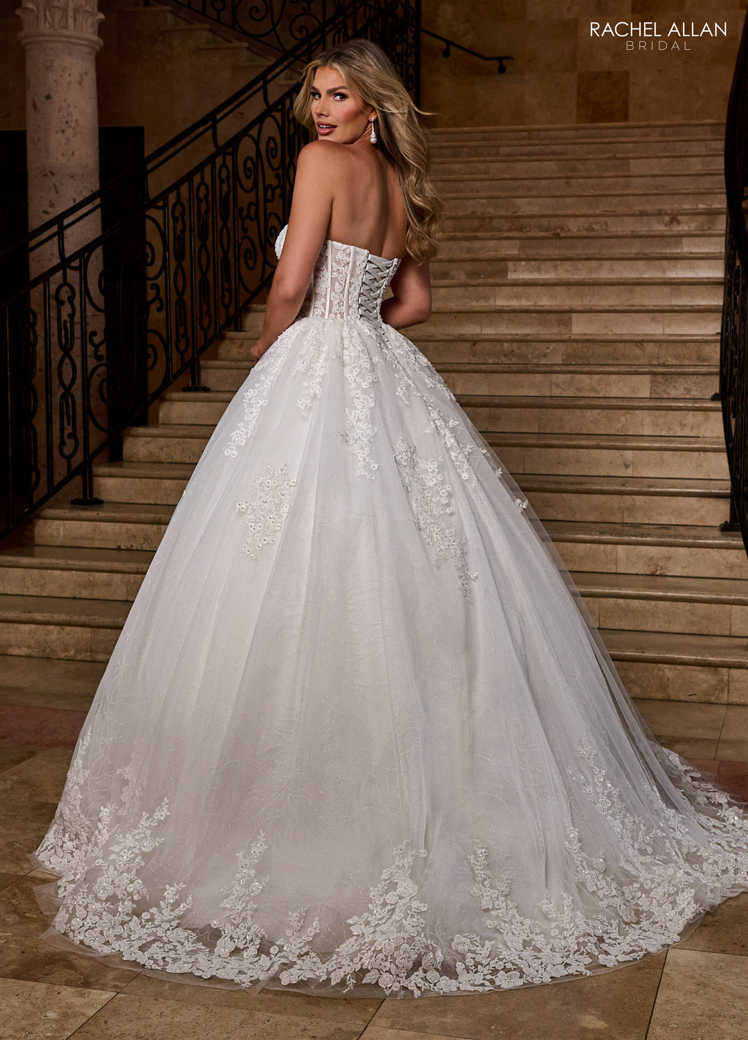 Applique Strapless Bridal Gown by Rachel Allan RB6166