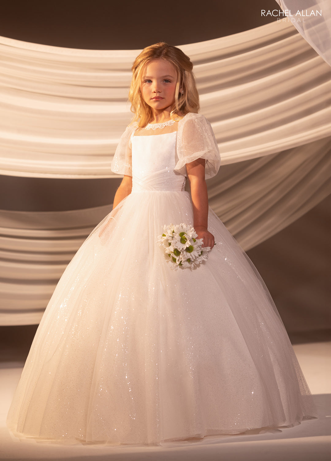 Girls Tulle Puff Sleeve Gown by Rachel Allan RB9188