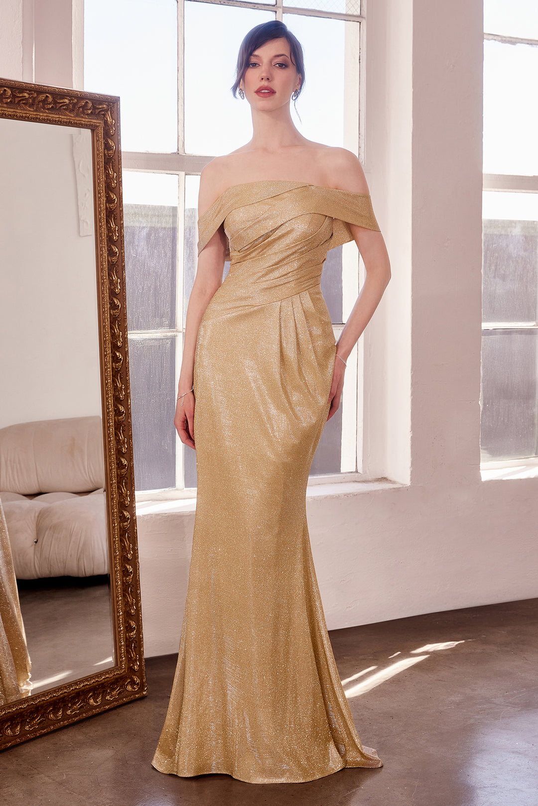 Metallic Glitter Off Shoulder Gown by Amoris T603