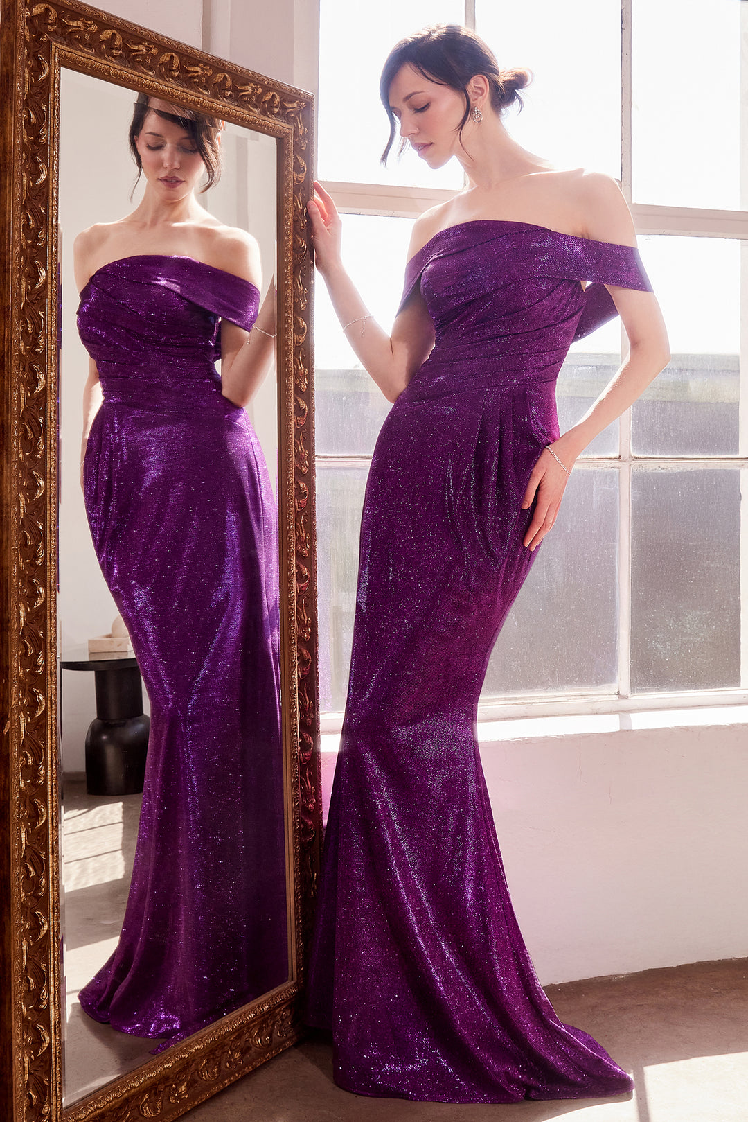 Metallic Glitter Off Shoulder Gown by Amoris T603
