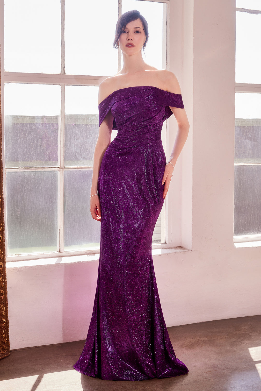 Metallic Glitter Off Shoulder Gown by Amoris T603
