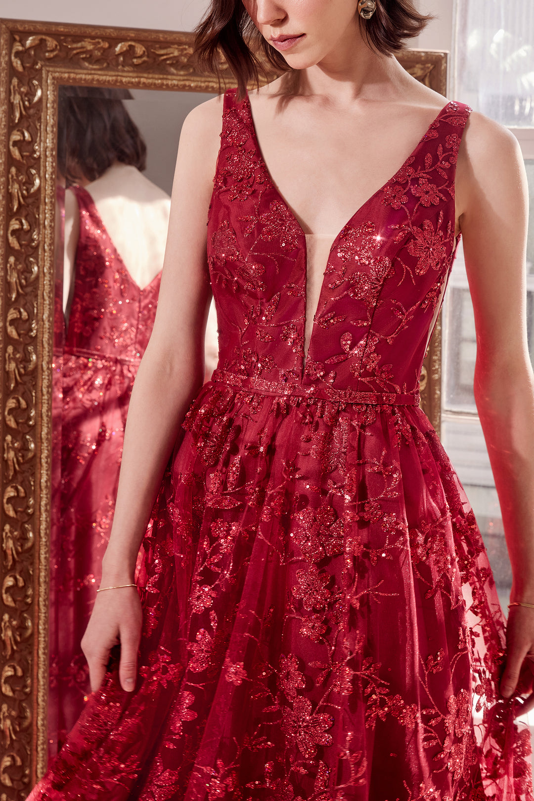 Glitter Print Sleeveless Gown by Amoris T606
