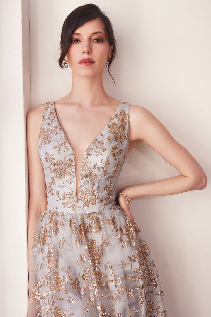 Glitter Print Sleeveless Gown by Amoris T606