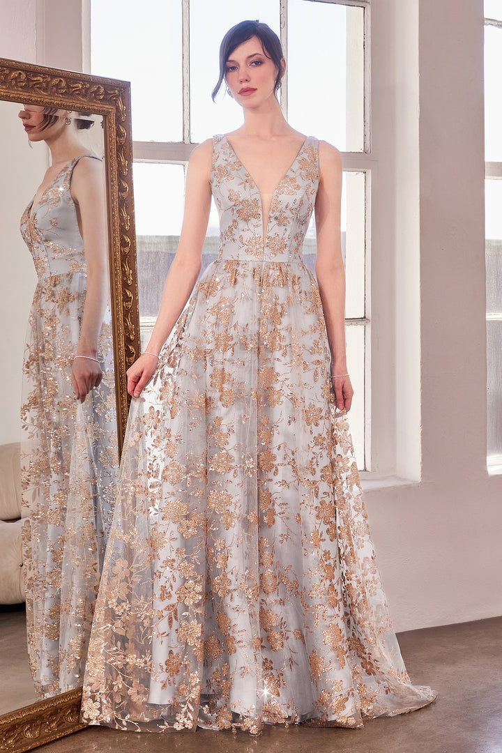 Glitter Print Sleeveless Gown by Amoris T606