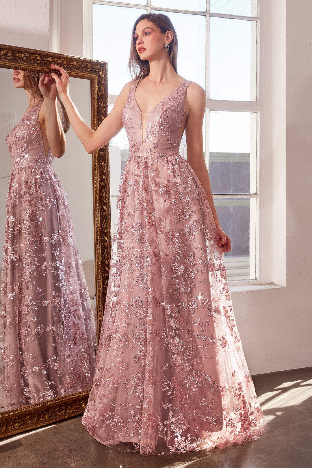 Glitter Print Sleeveless Gown by Amoris T606