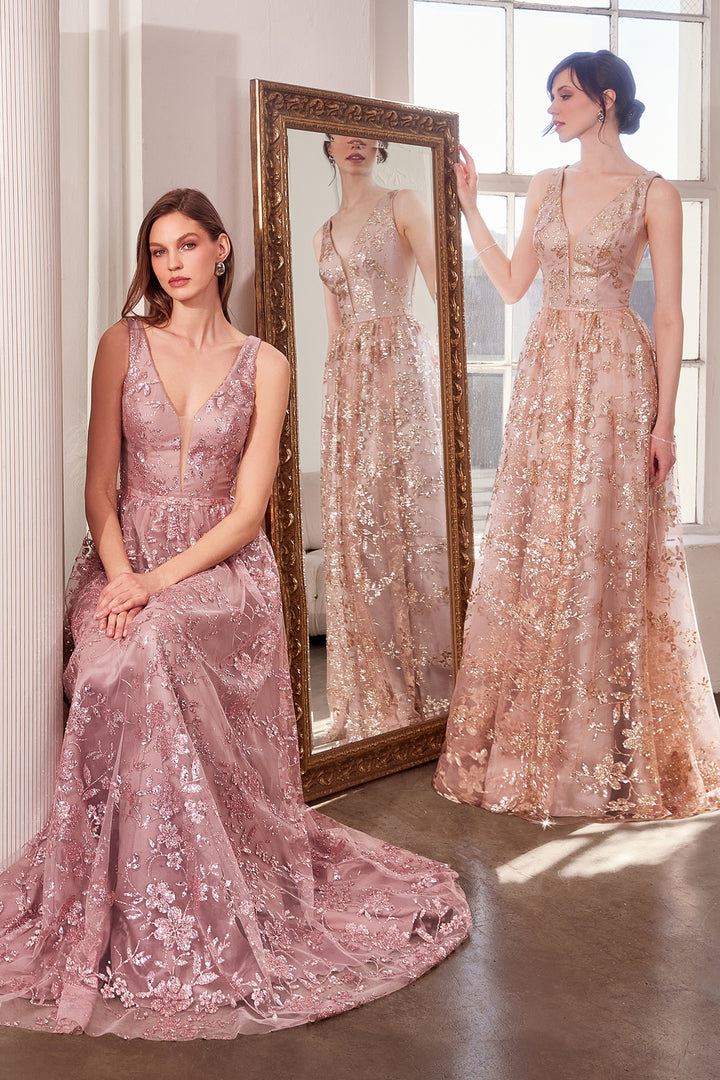 Glitter Print Sleeveless Gown by Amoris T606