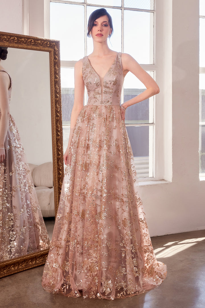 Glitter Print Sleeveless Gown by Amoris T606