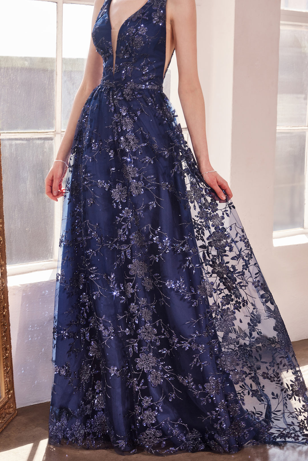 Glitter Print Sleeveless Gown by Amoris T606