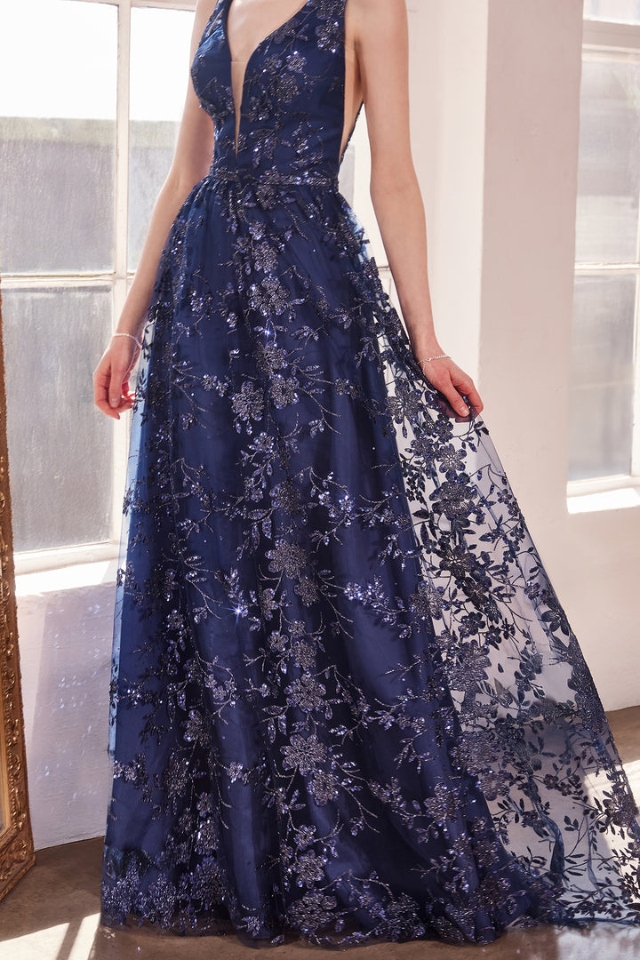 Glitter Print Sleeveless Gown by Amoris T606