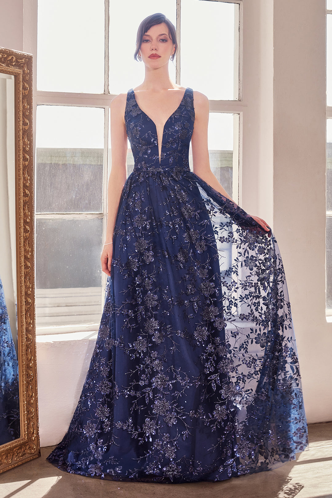 Glitter Print Sleeveless Gown by Amoris T606