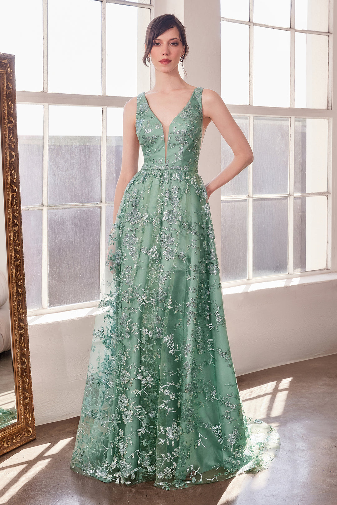 Glitter Print Sleeveless Gown by Amoris T606