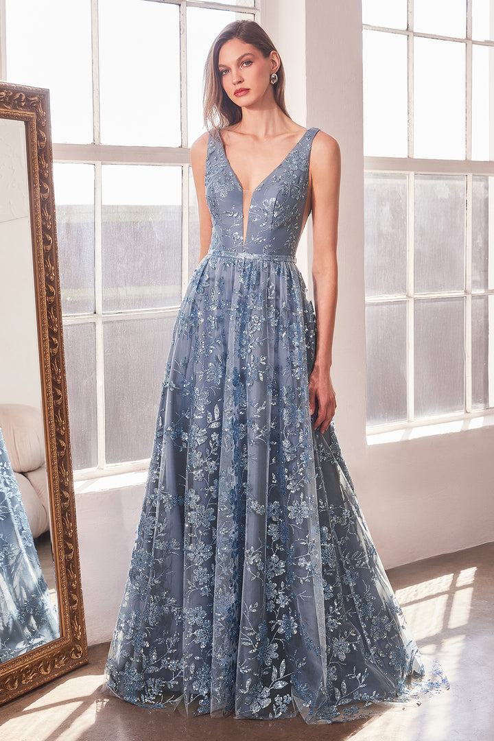 Glitter Print Sleeveless Gown by Amoris T606