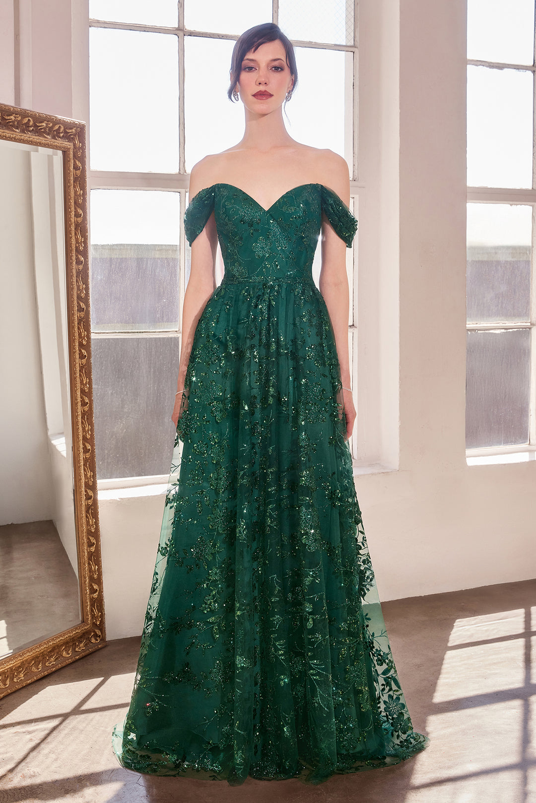 Glitter Print Off Shoulder Gown by Amoris T607