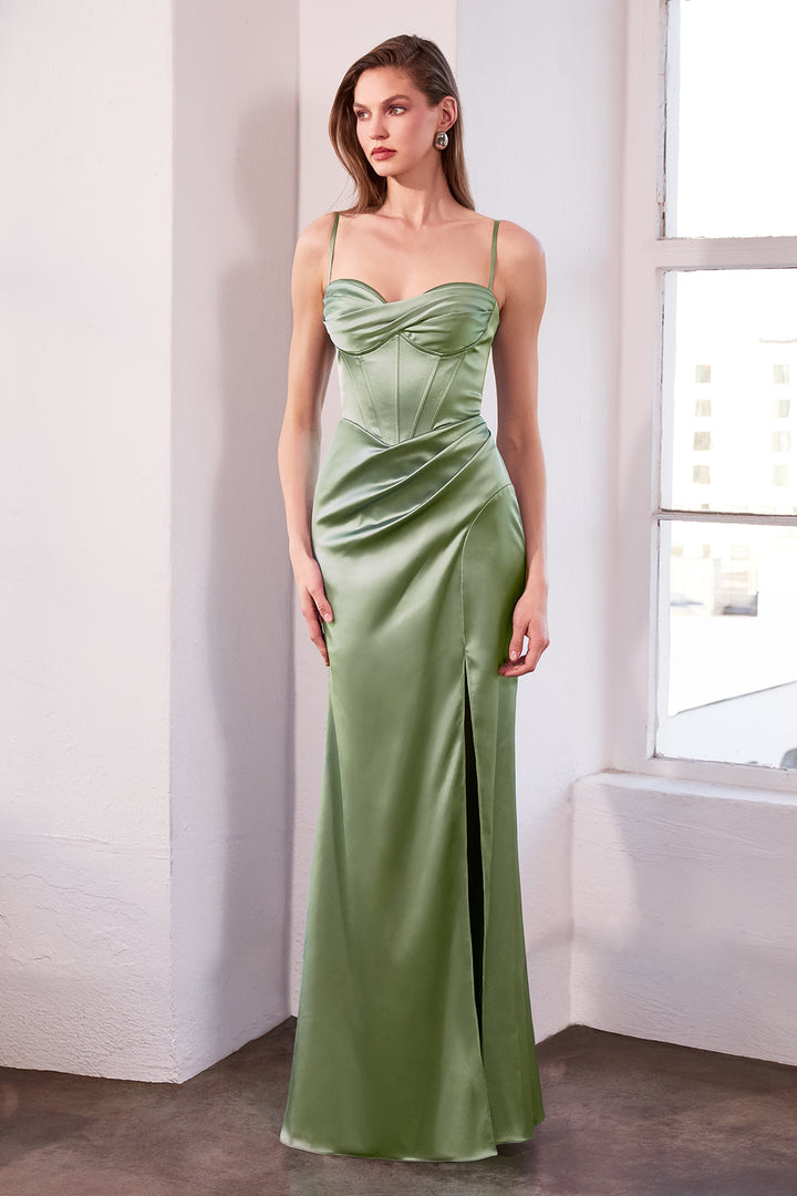 Satin Fitted Sleeveless Slit Gown by Amoris T608