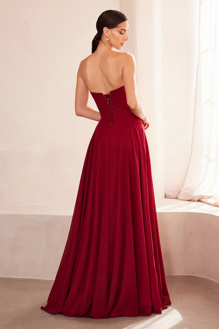 White Chiffon Strapless A-line Gown by Amoris T703W