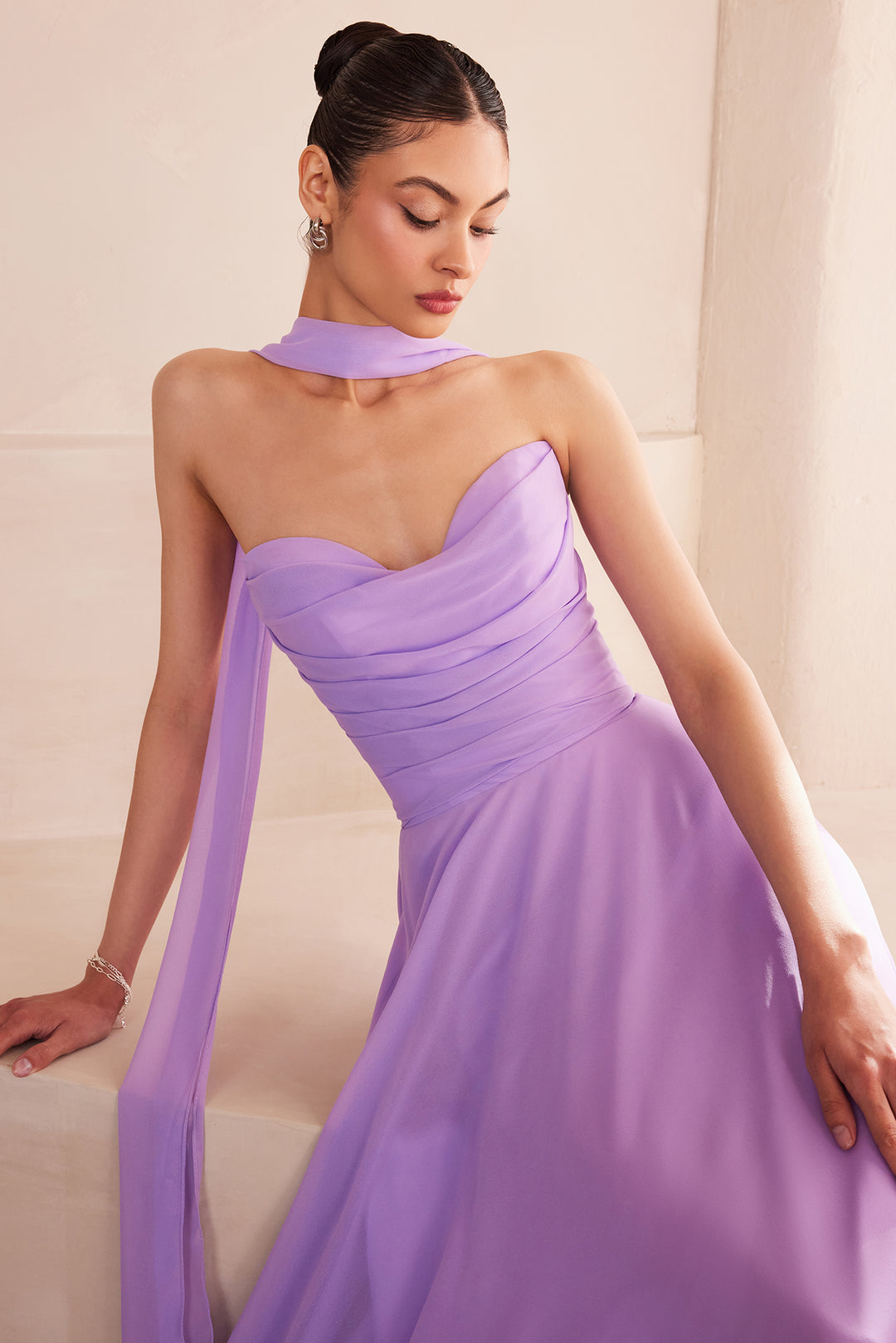 White Chiffon Strapless A-line Gown by Amoris T703W