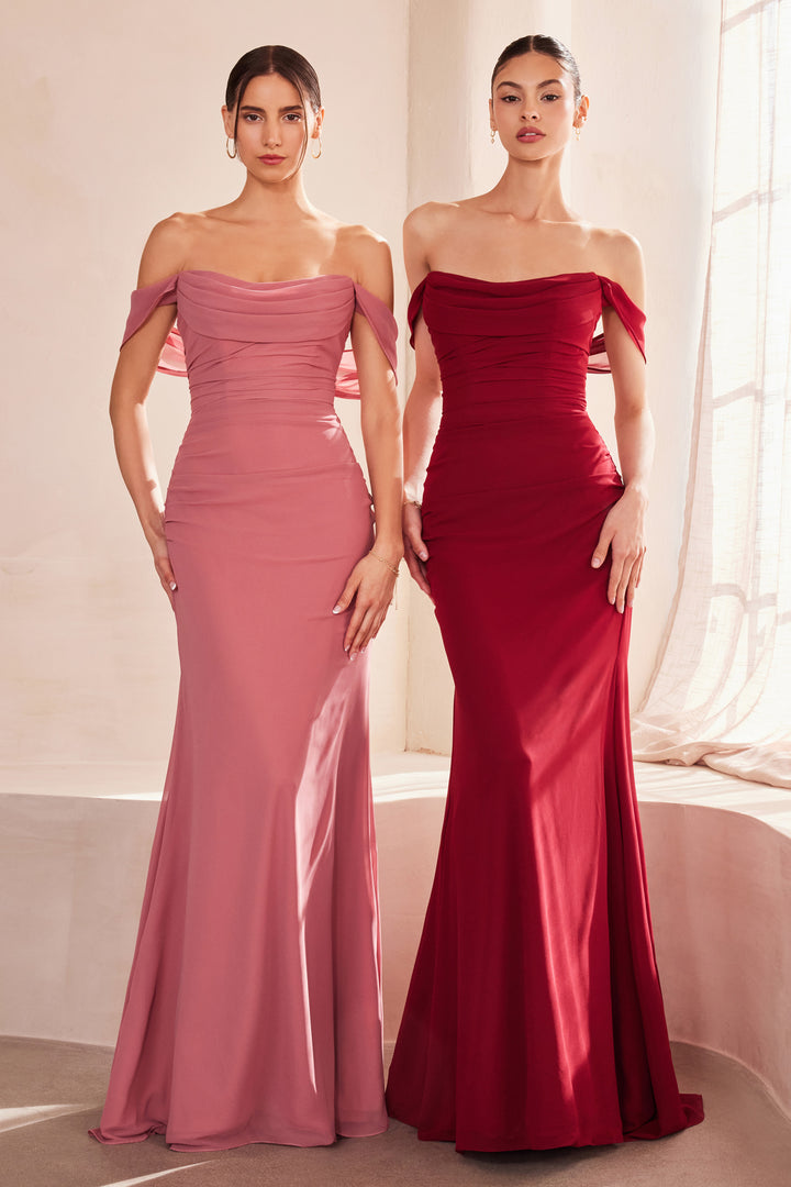 Chiffon Fitted Off Shoulder Gown by Amoris T705