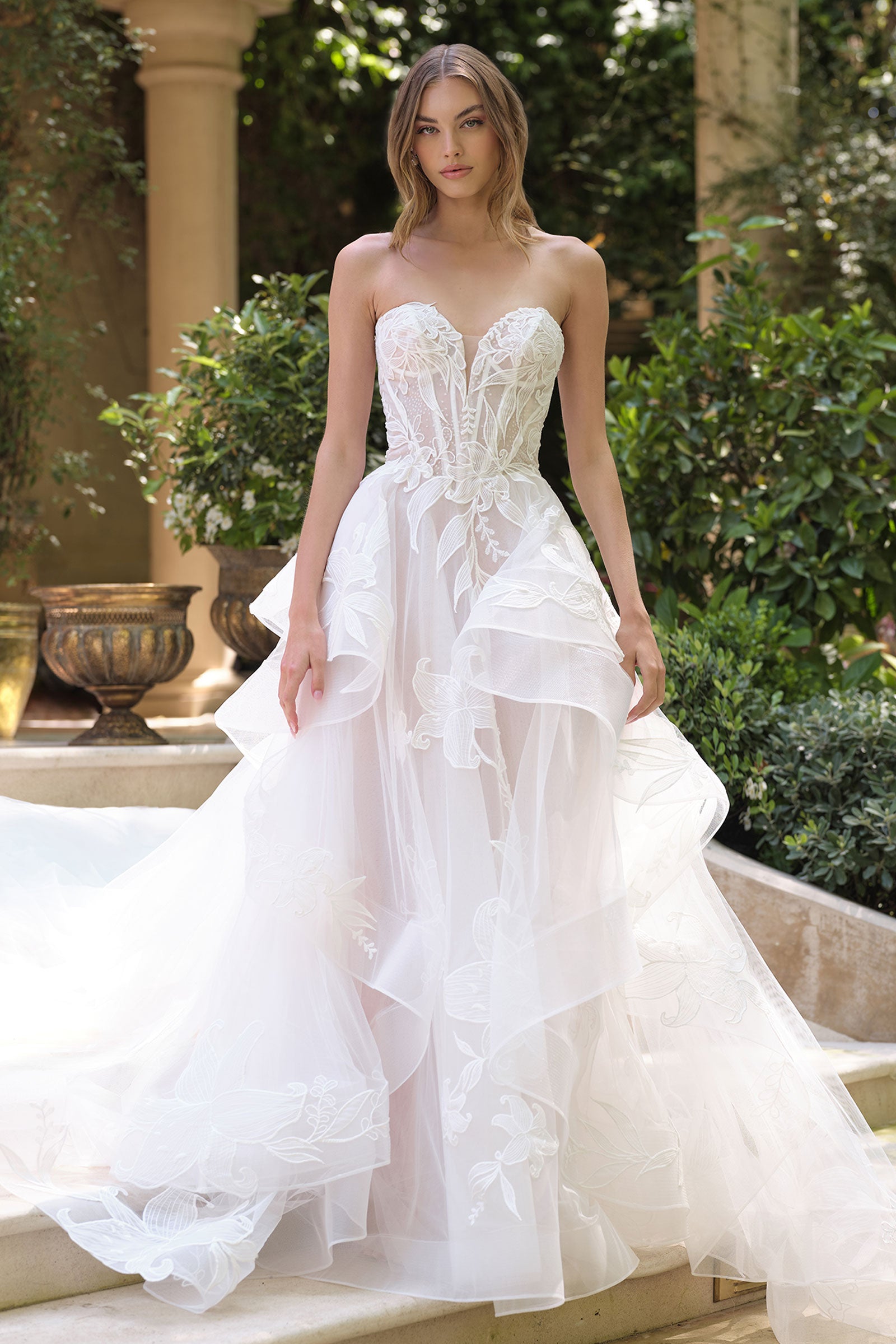 chinese dress ladies Strapless Tulle A-Line Wedding Dress with Beaded Corset Layered Skirt –  Think Bridal main image 1