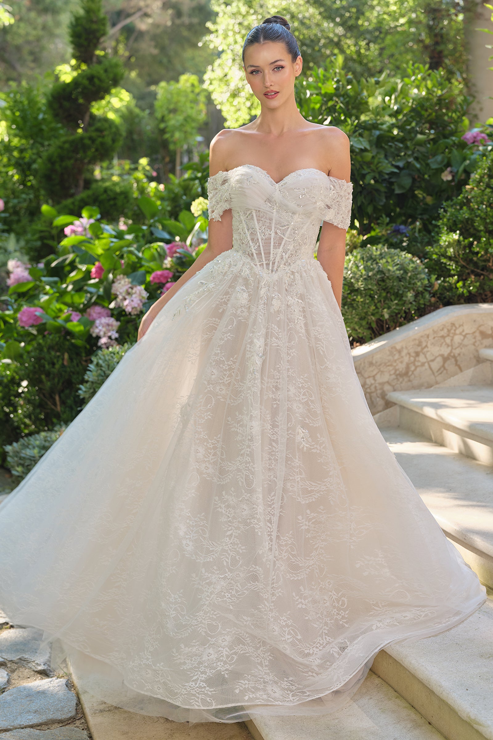 9-10号★lovely weddingふんわりカラードレス★ Lace Off Shoulder Bridal Gown by Ladivine WL090 – ABC Fashion