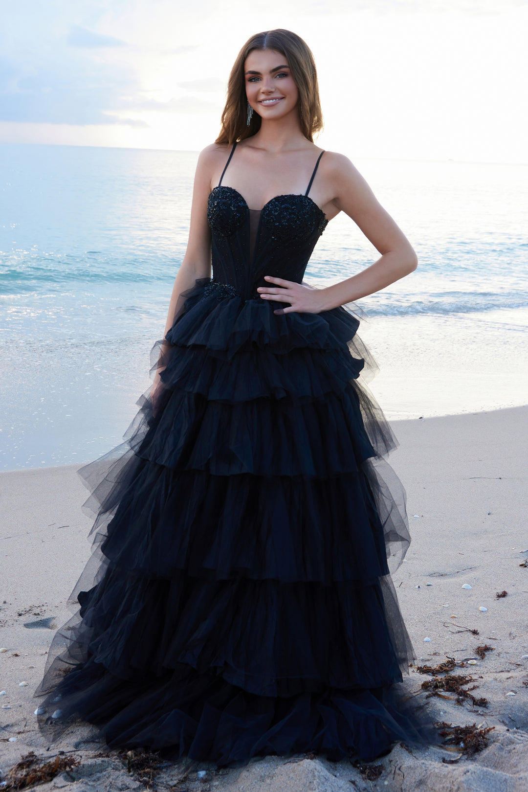 Sleeveless Ruffled Ball Gown by Nox Anabel Y1545