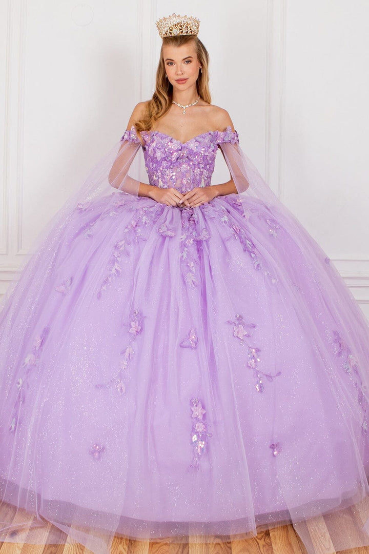 Applique Cape Sleeve Ball Gown by Cinderella Couture 8075J
