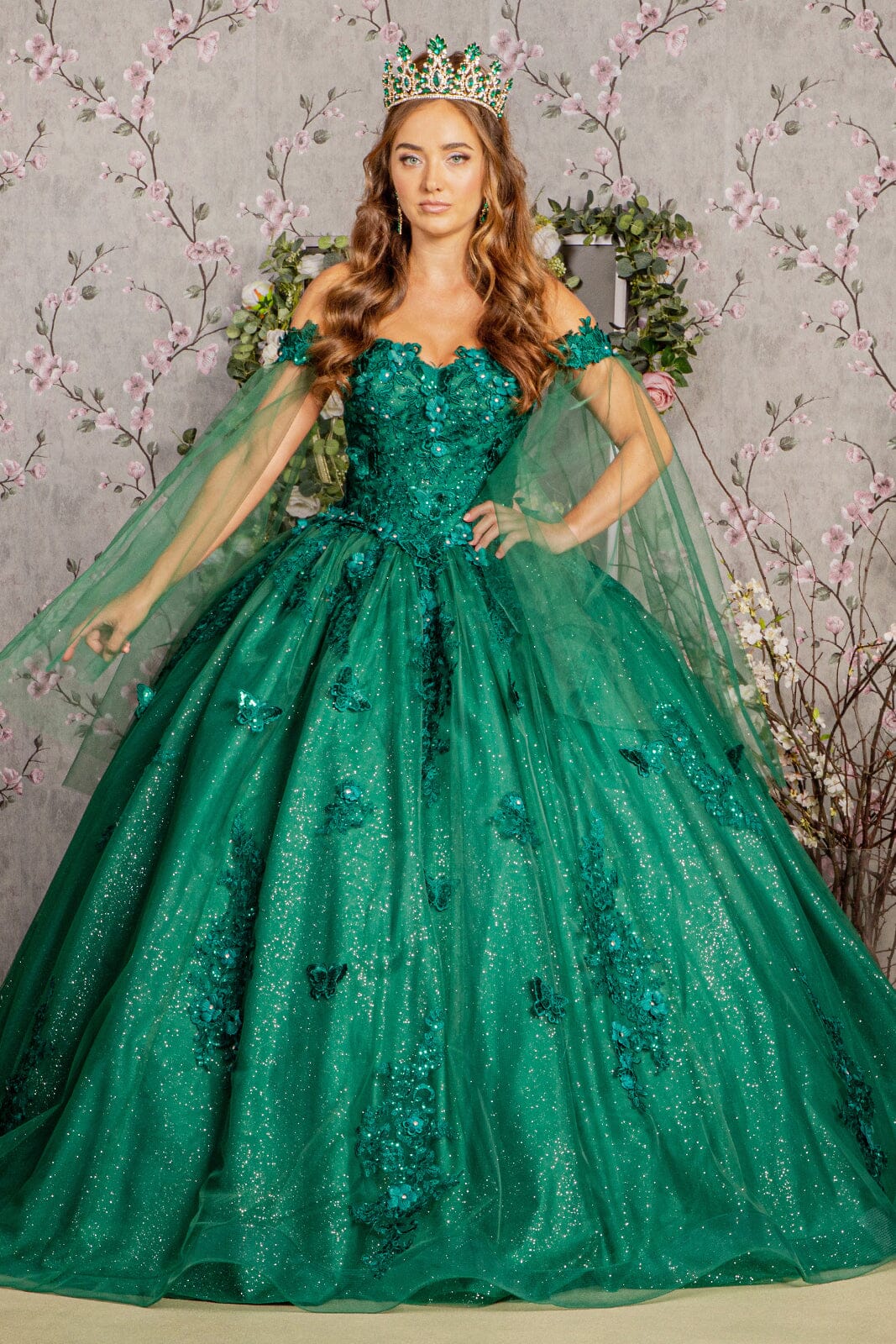 Applique Cape Sleeve Ball Gown by Elizabeth K GL3181 – ABC