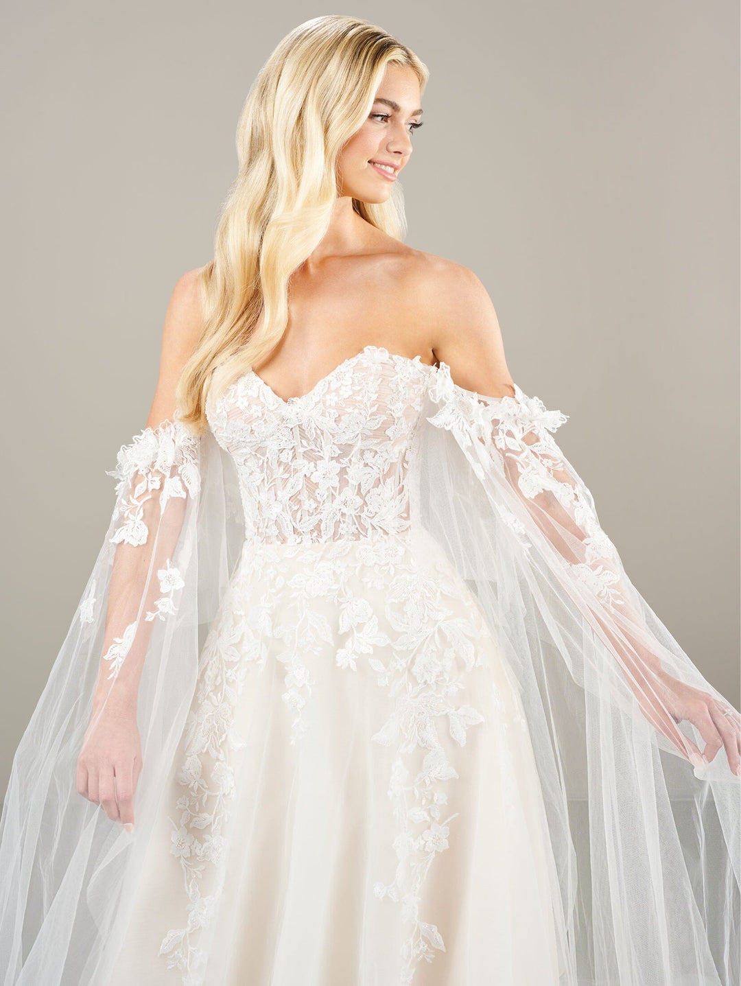 Applique Cape Sleeve Bridal Gown by Adrianna Papell 31277