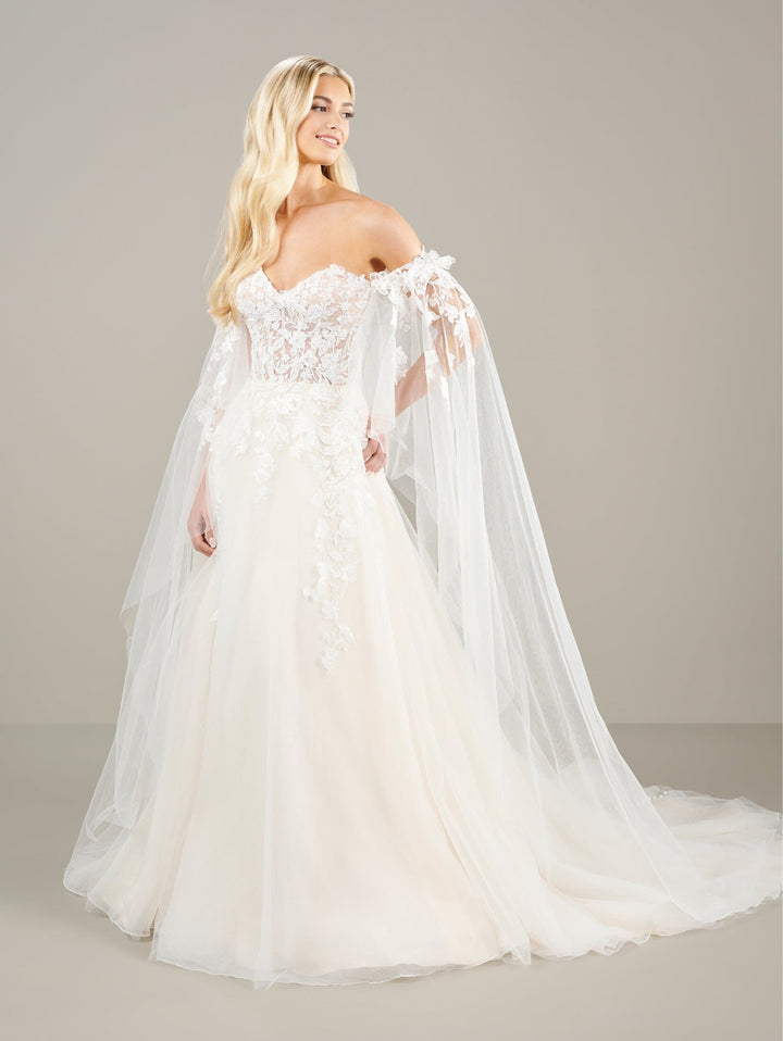 Applique Cape Sleeve Bridal Gown by Adrianna Papell 31277