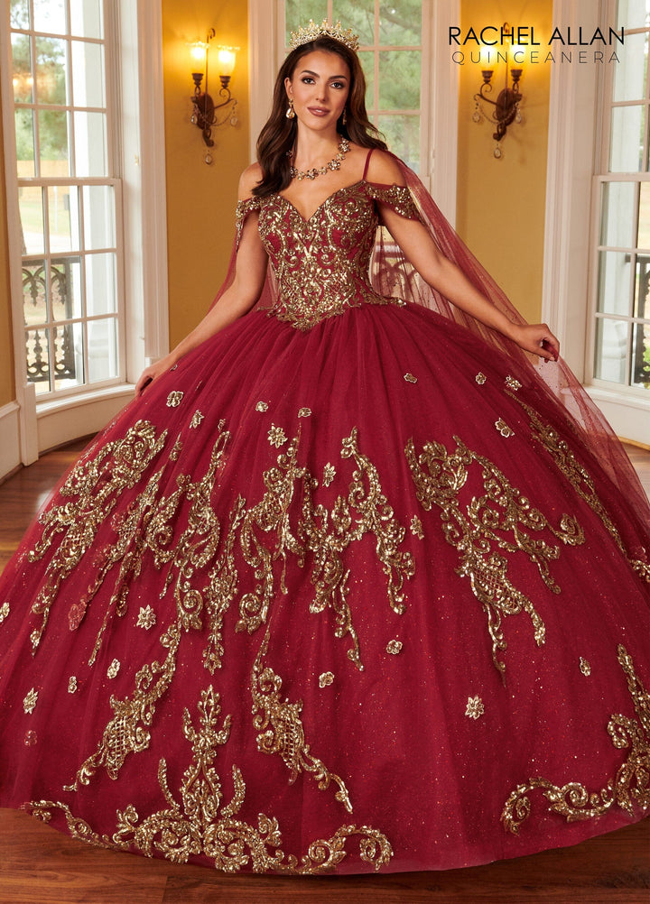 Applique Cape Sleeve Quinceanera Dress by Rachel Allan RQ2164