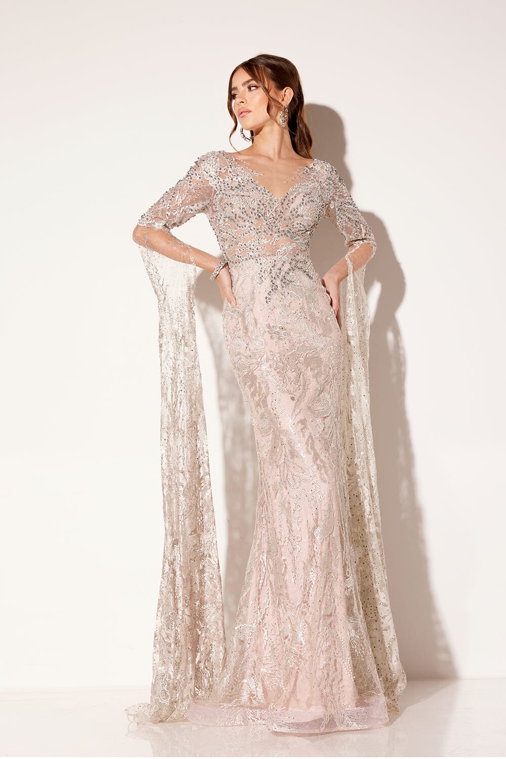 Lucci Lu C8073 Dress – Applique Fitted Long Sleeve Gown